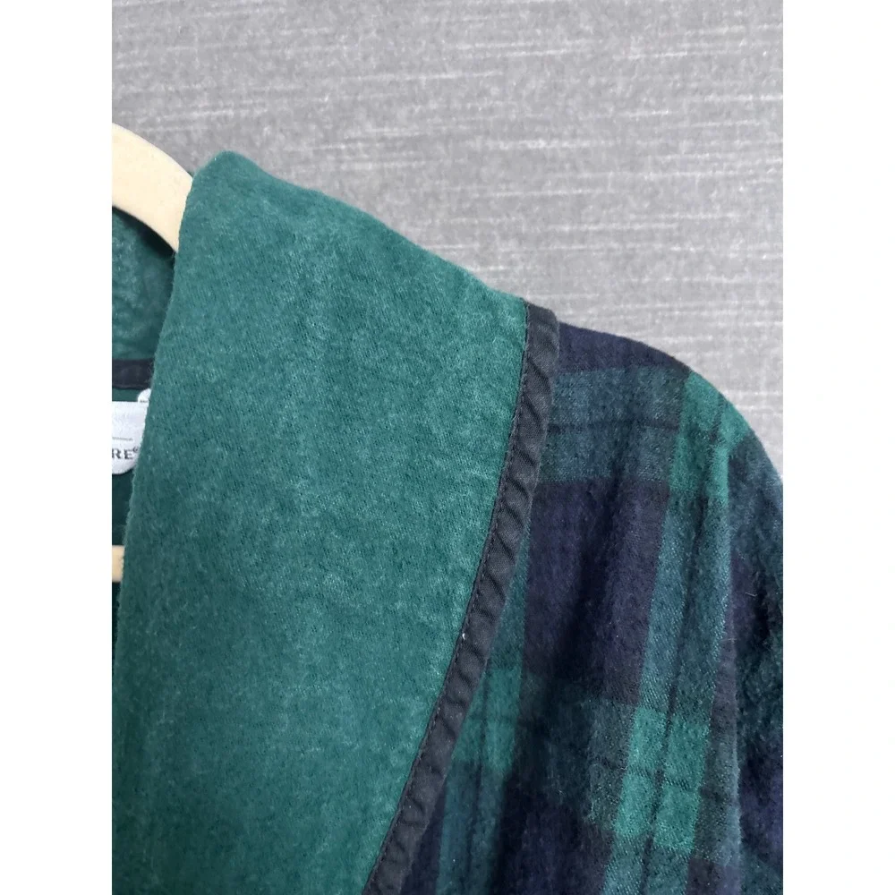 The Vermont Country Store Robe XL Green Blue Plaid Cotton Flannel Belted HEAVY